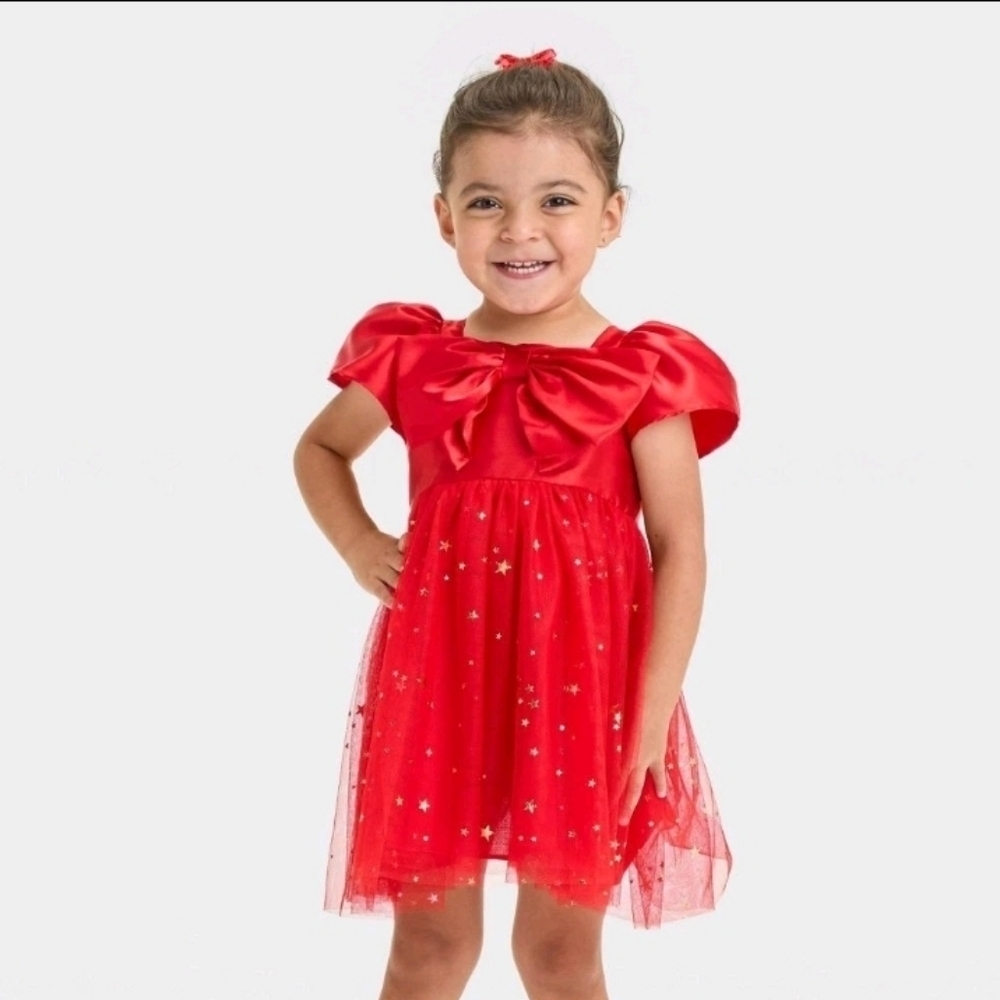 Audrey Camille Toddler Girl Bow Tulle Dress - Red